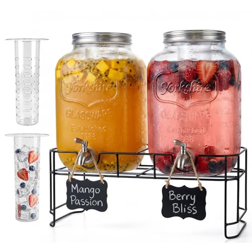 2 Gallon Glass Drinks For Parties With Stand.Stainless Steel Spigots & Metal Stand (2 Count)
