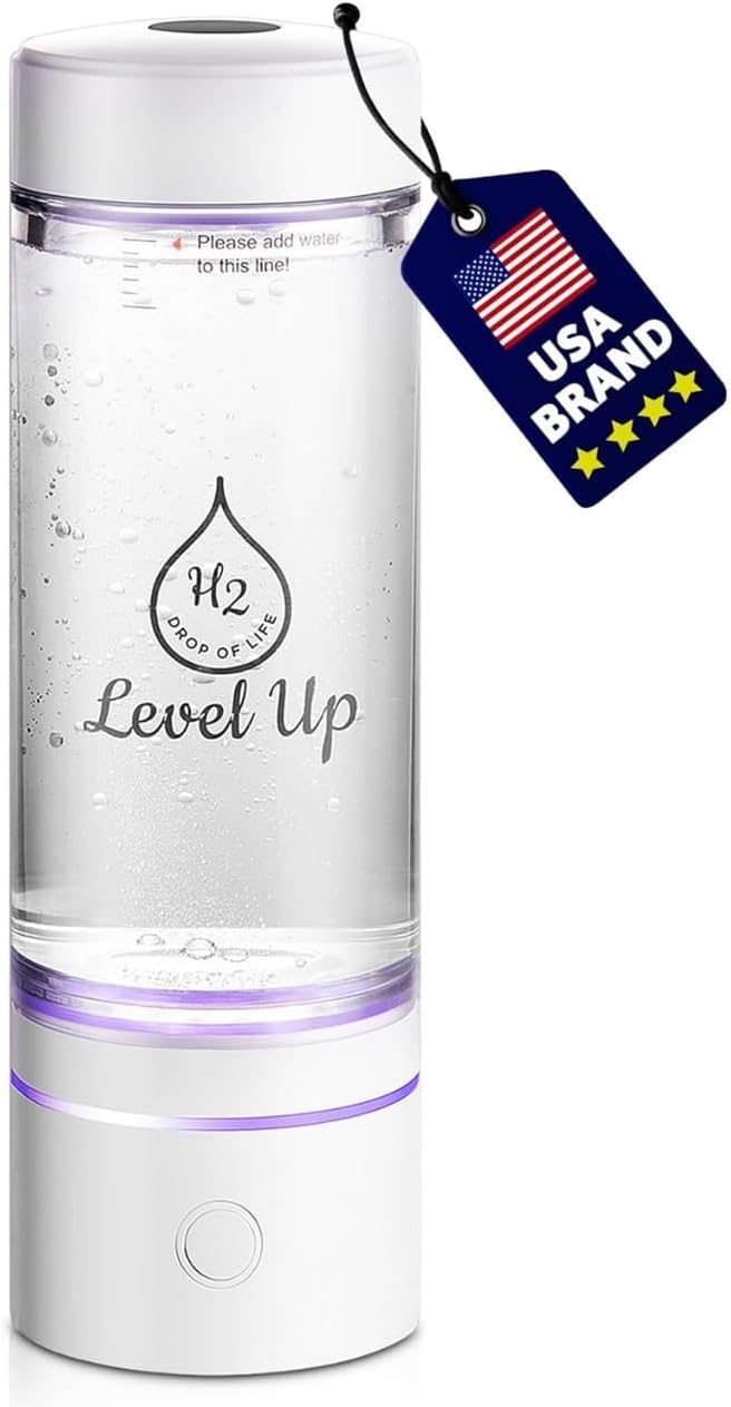 LevelUpWay 2025 Hydrogen Water Bottle Generator with SPE PEM Technology– Up to 4000 PPB – Dual Chamber – 250ml – (White) – Enhanced Hydration Solution