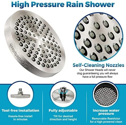 High Pressure Shower Head - Anti-Clogging Silicone Nozzles - 2.5 GPM Removable Restrictor - Easy to Clean Adjustable Replacement - easy to install with Plumbers Tape - 6 inch - Brushed Nickel Finish - AquaVibe