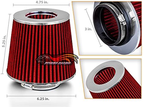 RED 3" 76 mm Inlet Cold Air Cone Replacement Performance Washable Clamp-On Dry Air Filter