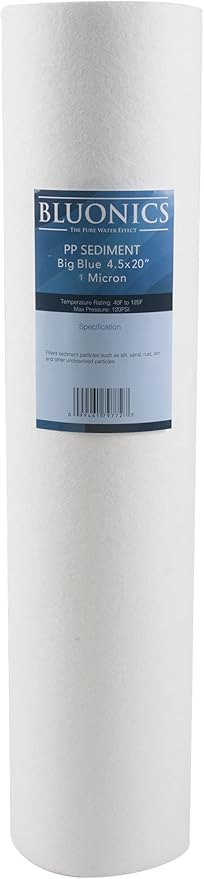 BLUONICS Sediment & CTO Carbon Block Water Filters 4-pack (5 Micron) 4.5" x 20" Whole House Cartridges for Rust, Iron, Sand, Dirt, Sediment, Chlorine, and Odors