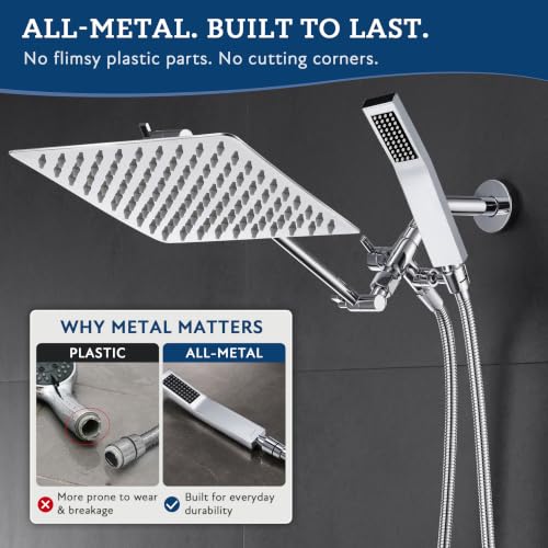 All Metal 10" Dual Square Shower Head Combo