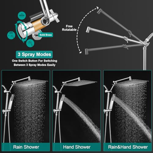 All Metal 10 Inch Rain Shower Head with Handheld Spray Combo