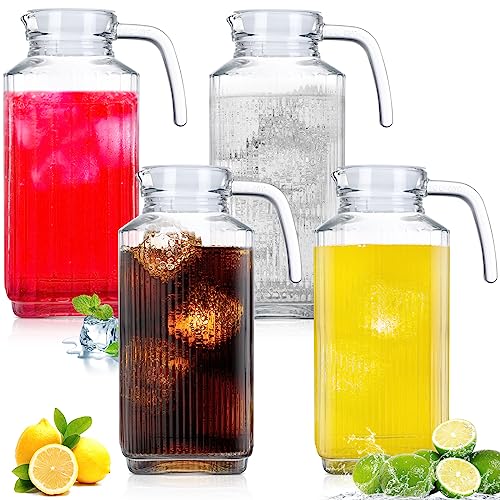4 Pieces 60 oz Glass Pitcher with Lid Fridge Juice Glass Water Pitcher Beverage Drink Containers Jug for Fridge Iced Tea Lemonade Milk Cocktails Cold (4 Count)