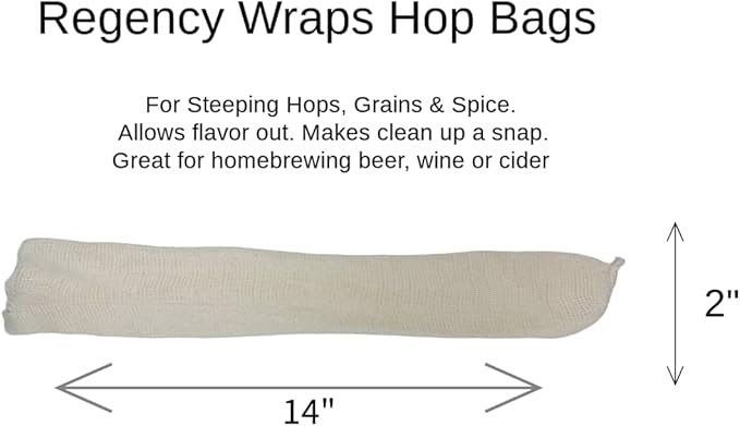 Regency Wraps Hops and Grain Steeping Bags, 14" (pack of 10), Fine Cotton Mesh Sock Homebrew Accessory Filters Hops, Grain and Spices for Beer, Wine, Cider