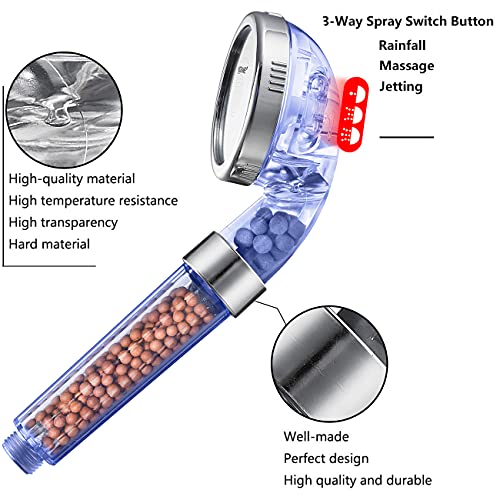 Shower Head Filter Filtration High Pressure Water Saving 3 Mode Function Spray Handheld Showerheads for Dry Skin & Hair