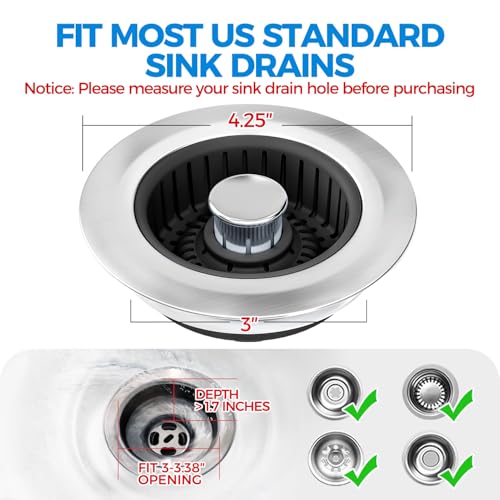 3 in 1 Kitchen Sink Drain Strainer Stopper Removable Basket Pop