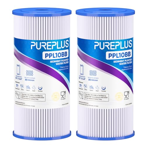 20 Micron 10" x 4.5" Whole House Pleated Sediment Filter for Well Water (2 Count)