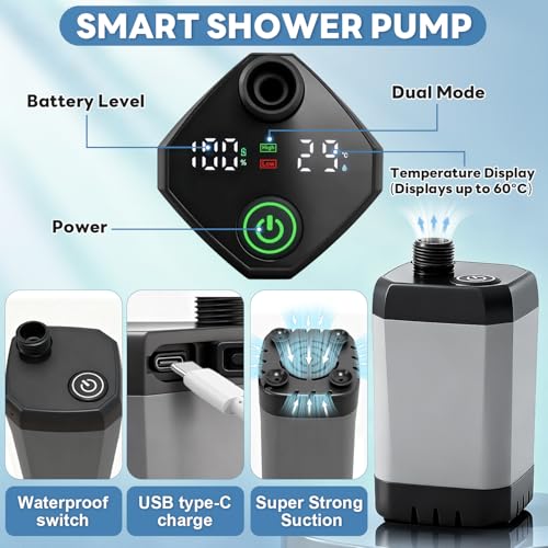 Portable Shower with Heater 1500W Camping Water Heater with Shower Head 3 Spray Modes