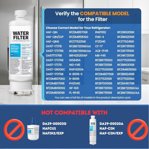 HAF-QIN/EXP DA97 Water Filter Replacement – Compatible with DA97-17376B – Carbon Block 99% Contaminant Reduction – Fresh Water & Ice – 12 Month Life 2 PACK (2 Count)