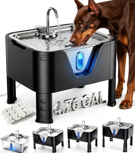 4.75Gal 18L Large Dog Water Fountain Elevated Dog Water Bowl & 3 Filters