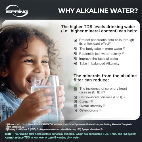 RCC7P-AK, 6-Stage Reverse Osmosis System Under Sink Alkaline Water Filter and Pump, RO Drinking Water Filtration System, Patented Top-Mounted Faucet Design for Easy Installation