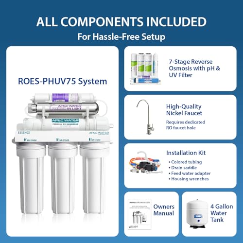 ROES-PHUV75, 7-Stage Under Sink RO System, Alkaline & UV, 75 GPD