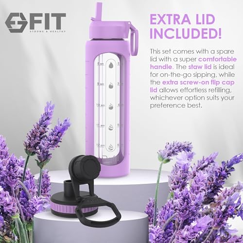 32oz Glass Water Bottle with Straw Lid & Time Marker
