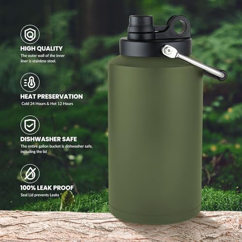 1 Gallon Water Bottle Insulated Stainless Steel Keeps Ice 48Hr