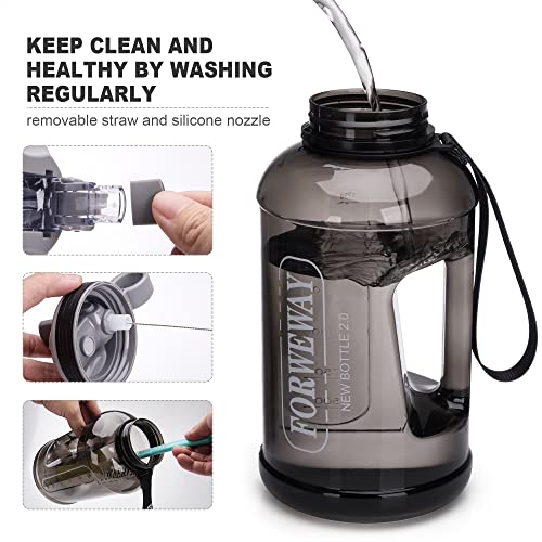 Half Gallon Water Bottle with Straw Leakproof Large Sports Water Bottle with Handle 2L