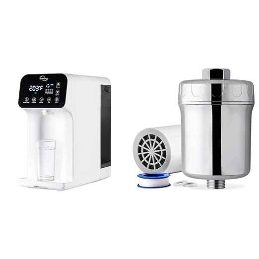 iSpring RCD100 5-Stage Countertop Reverse Osmosis System, Instant Hot RO Water Dispenser & SF1S 15-Stage High Output Universal Shower Filter