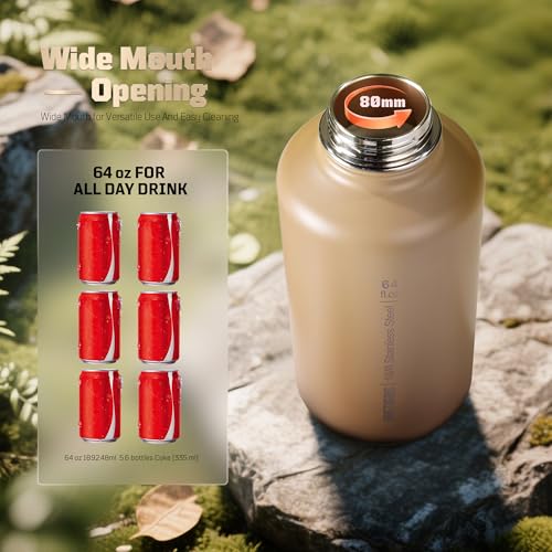 64oz Tactical Insulated Water Bottle with 3 Lids & MOLLE Pouch