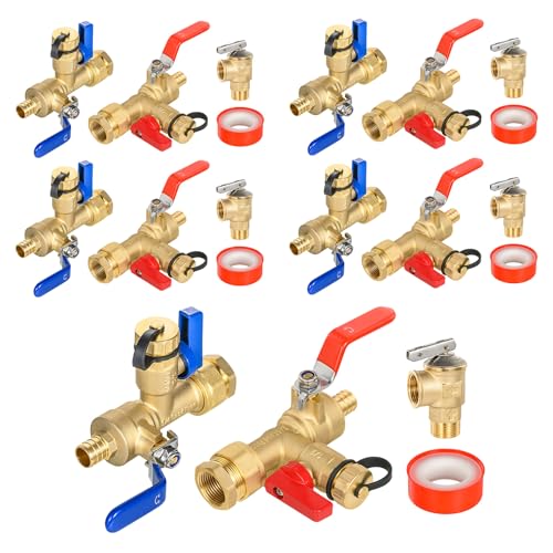 3 4 Inch GUOFIS IPS Tankless Water Heater Valve Kit with Pressure Relief Valve (5 Count)