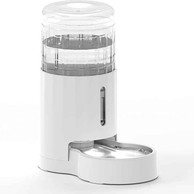 CZPET Automatic 4L/135Oz/1Gal Cat Water Dispenser with Stainless Steel Bowl, Gravity Waterer for Small Medium Dog Puppy Kitten (White)