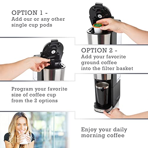 Coffee Maker Single Serve For Ground Coffee & Compatible With K Cup Pods (30 Ounce)