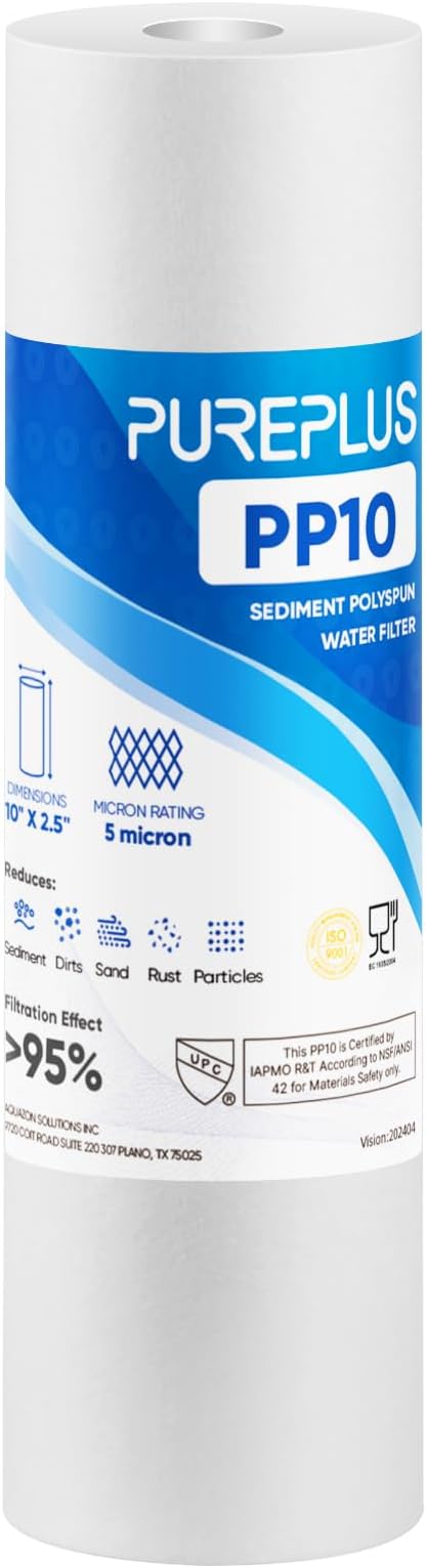 PUREPLUS 5 Micron 10" x 2.5" Whole House Sediment Home Water Filter Cartridge Replacement 1PACK
