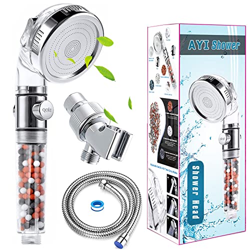 Filtered Showerhead with Bracket Metal Hose High Pressure Handheld Shower Purifying Hard Water Softener Chlorine Flouride Filter Multi Modes Changeable Shower head Fresh Dry Skin & Hair Loss