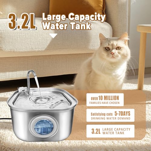 Cat Water Fountain.Stainless Steel Pet Water Dispenser Bowl