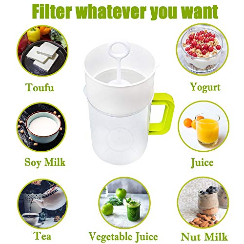 Multiple Usage Food Strainer Greek Yogurt Strainer Maker with 200 Micron Nylon Cheesecloth Bag Food Grade Polycarbonate and Stainless Steel Mesh BPA