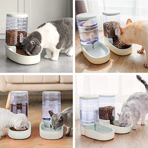 Automatic Dog Cat Feeder and Water Dispenser Gravity Food Feeder and Waterer Set with Pet Food Bowl for Small Medium Dog Puppy Kitten