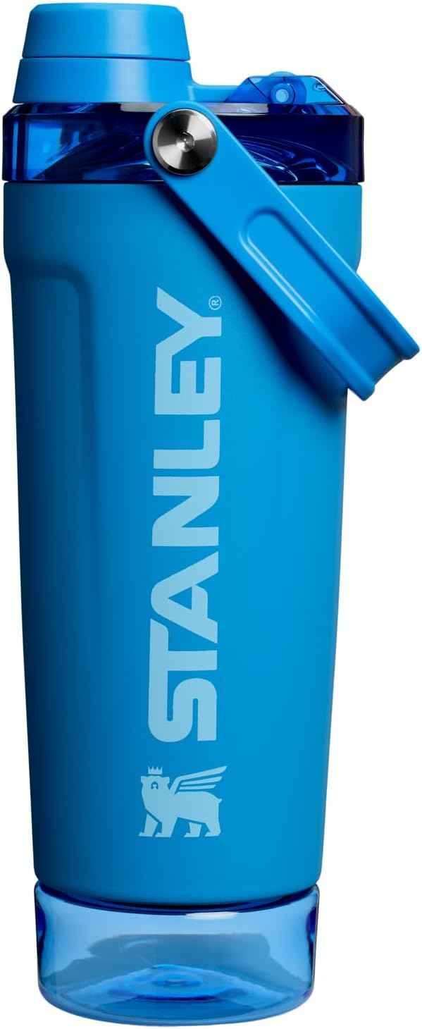 STANLEY Vitalize Shaker Bottle 20 oz | Leakproof Insulated Stainless Steel Shaker Cup | Base Storage and Twist On Fast Flow Lid | Protein Shakes and Pre Workout Powder | BPA-Free | Azure