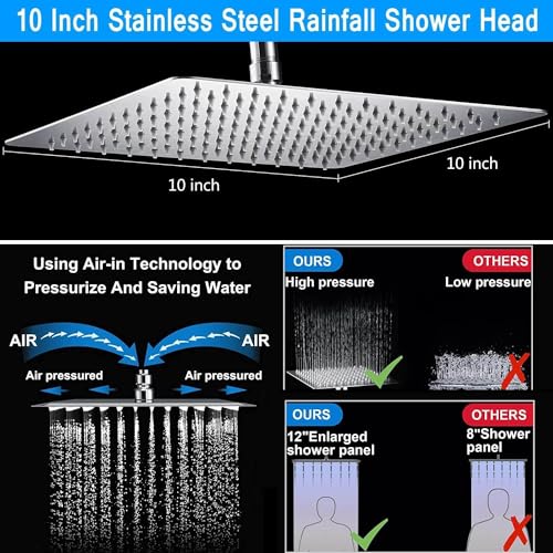 Shower Head 10" High Pressure Rain shower head with Handheld Spray Combo