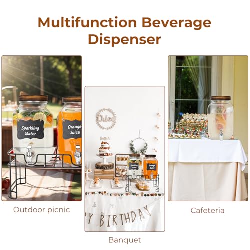 2 Pack 1 Gallon Glass Drink Dispensers with Wood Lid