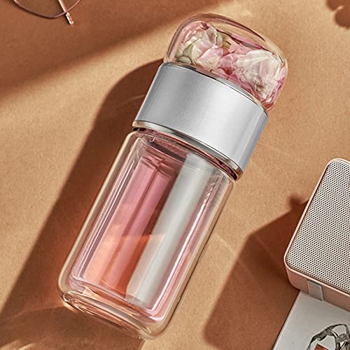 Tea Infuser Bottle Glass Tea Tumbler with Infuser 420ml Double Layer Stainless Steel Leakage Proof Water Bottle for Loose Leaf Tea for Office Travel Home