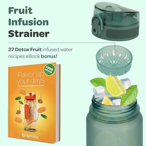 Motivational Water Bottle with Time Marker & Fruit Infuser 32 oz