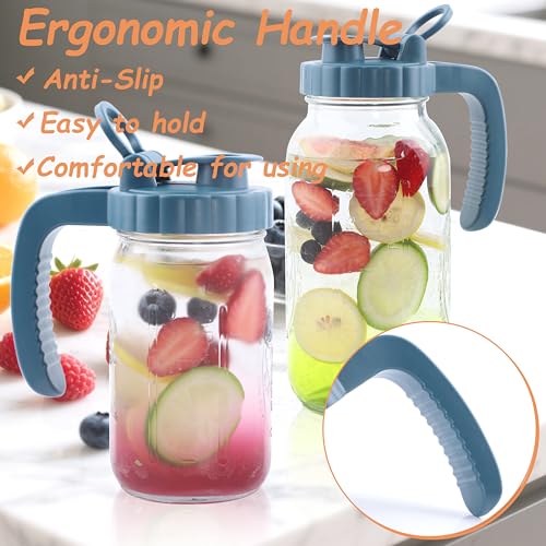 Mason Jar Pitcher 32 OZ With Pour Spout Lids 1 Quart Wide Mouth Water Pitcher Airtight And Leakproof Glass Carafe With Handle And Flip Cap For Milk