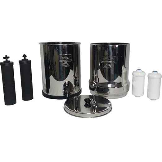 Travel Berkey Gravity-Fed Water Filter with 2 Black Berkey Elements + 2 Berkey PF-2 Fluoride and Arsenic Reduction Elements—Use at Home or Outdoors