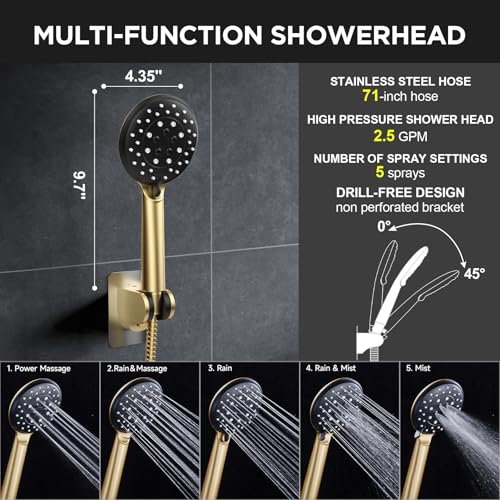 Gold 11.8" High Pressure Shower Head with Handheld