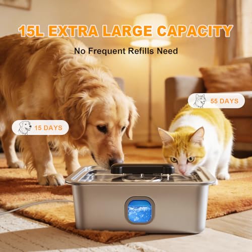 15L Dog Water Fountain Stainless Steel Automatic Dispenser with Filter