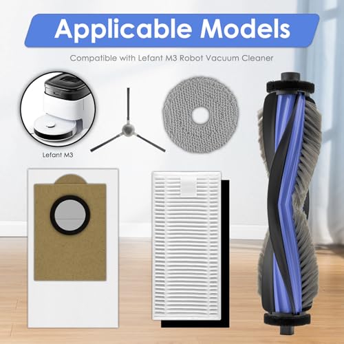 23 Pack) M3 Replacement Parts Compatible with Lefant M3 Robot Vacuum Cleaner, 1 Roller Brush, 6 Side Brushes, 6 Dust Bags, 6 HEPA Filters with Foam Filters, 4 Mop Pads, Accessories Kit (23 Count)