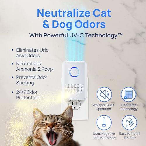ODRx - UV-C Cat Odor Deodorizer & Eliminator, Removes Cat Pee Smell, Filterless, Quiet, Compact Air Freshener for Bedrooms, Living Rooms, Litter Box Areas, Eliminates Ammonia Odors