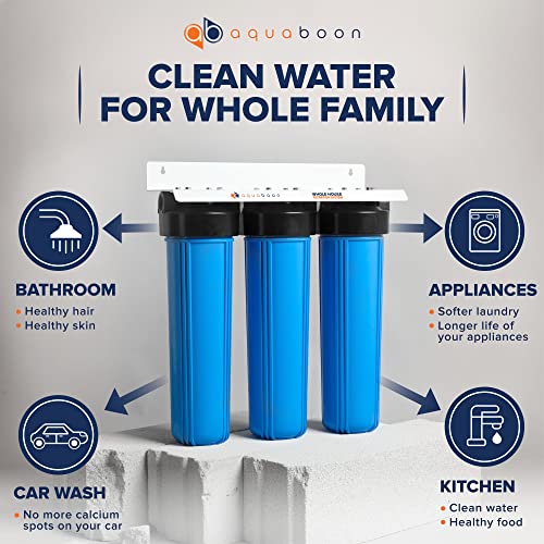 3 Stage Whole House Water Filter System Against Chlorine & Sediment with 20x4.5 Water Filters Cartridges