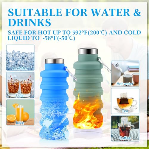 4 Pcs Collapsible Water Bottles 17 oz Reusable Silicone Foldable Travel Water Bottle Portable Leak Proof Sports Bottles for Gym Camping Hiking (4 Count)