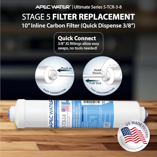 5-TCR-3-8, 10" Inline Carbon Filter, US Made, Quick Connector
