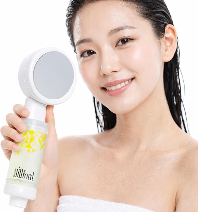 Vitamin C Shower Filter - Korean Purifier for Hard Water, Removes 99% Chlorine & Impurities, Natural Shower Infuser Detox, Deep Cleansing for Skin & Hair Hydration Boost (Lemon Scent)