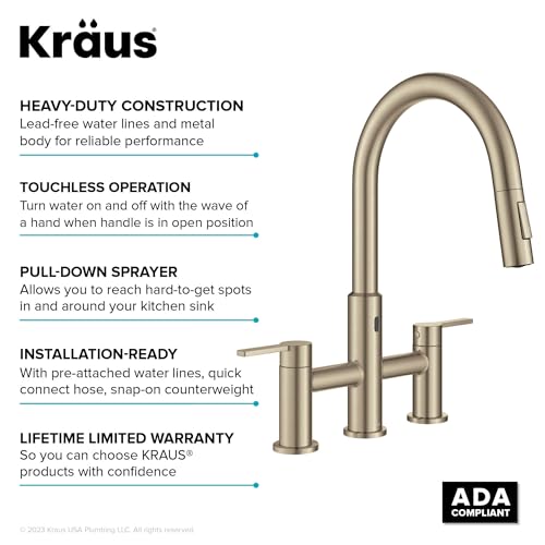 Oletto Touchless Sensor Bridge Kitchen Faucet with Pull