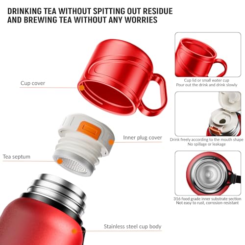Double wall vacuum Leakproof stainless steel wide mouth insulated water bottle;tea tumbler with infuser