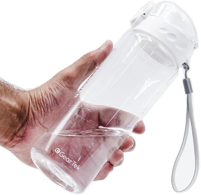 Tritan Clear Water Bottle | No Markings BPA Free 24oz Sports Water Bottle | Leak Proof Re-Usable Flip Top Plastic Drinks Bottles for School, Office, Gym, Cycling (Clear-24oz)