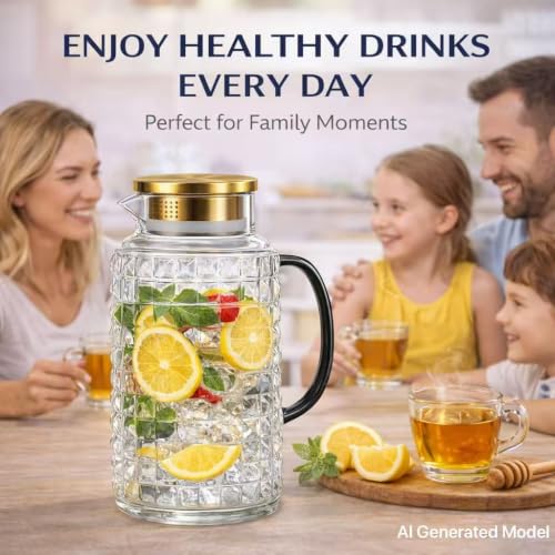 2 Pack 68oz 2L Glass Pitchers with Lids (2 Count)