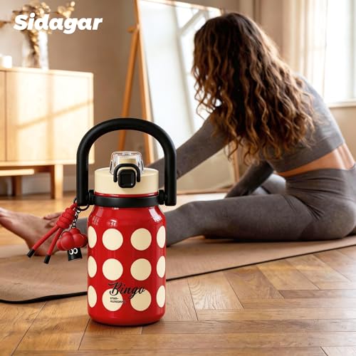 32 oz Leak proof Insulated Water Bottle with Straw & Handle Red